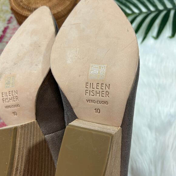 $210 Eileen Fisher Brown Block Heeled Hawk Metallic Suede Pump Heel 10 - Picture 11 of 11